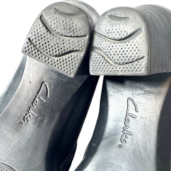 Clarks Leather Ankle Boot Block Heel Bootie Shooty 10 Black Zip Comfort Corpcore - Picture 8 of 14